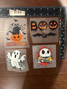 4-Pc Halloween DTF Iron-On Heat Transfer Bundle Ghost Pumpkin Bat Jack (NEW)
